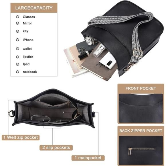 Crossbody for Women Vegan Leather Hobo Bags Casual Satchel  Crossbody Bag for Women Vegan Leather Hobo Handbags Guitar Strap Purse Shoulder